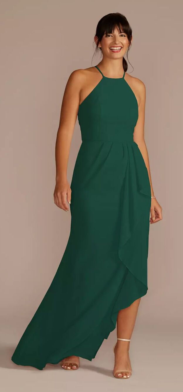 Celebrate DB Studio Stunning Green Chiffon gown. Mock halter neck.  14
